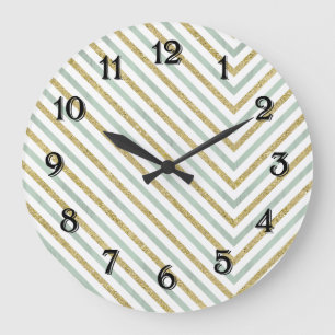 Grande Horloge Ronde Or et blanc mignon chevron menthe