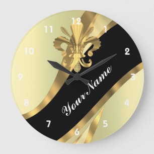 Grande Horloge Ronde Or fleur de lys personnalisé
