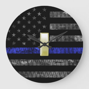 Grande Horloge Ronde (Or) Lieutenant Ligne Bleue Mince Drapeau Distress