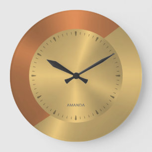 Grande Horloge Ronde Or personnalisé en métal doré et cuivre en écran p