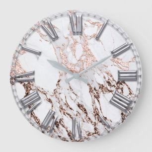 Grande Horloge Ronde Or rose de marbre métallique romain de nombre de