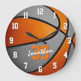 Grande Horloge Ronde orange boys girrball personalized