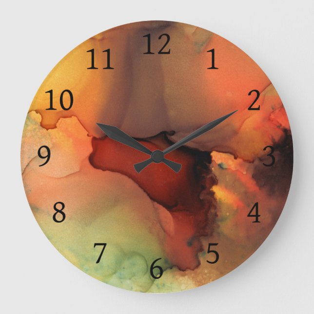 Grande Horloge Ronde Orange Brown Abstrait 59 (Recto)