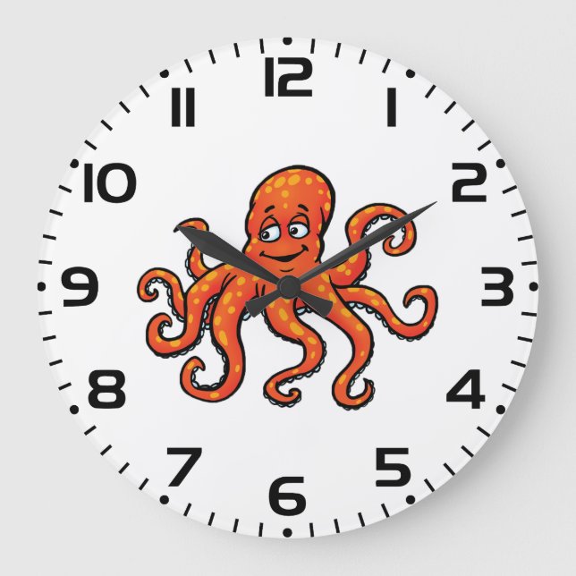 Grande Horloge Ronde Orange Octopus Cartoon Ocean Sea Creature (Recto)