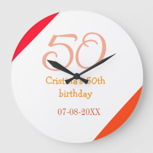 Grande Horloge Ronde Orange rouge 50 anniversaire anniversaire ajouter