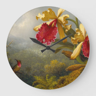 Grande Horloge Ronde Orchidées et colibri Heade