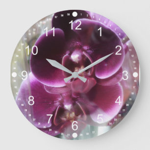 Grande Horloge Ronde Orchids de Dark Purple