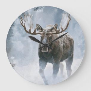Grande Horloge Ronde Orignal mâle marchant à travers la neige boréale