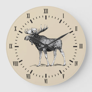 Grande Horloge Ronde Orignaux et Taupe rustiques de pays