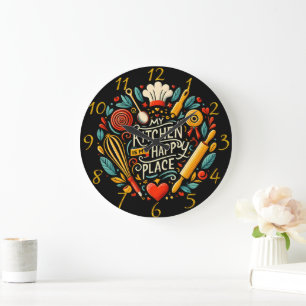 Grande Horloge Ronde Où la cuisine est mon bonheur