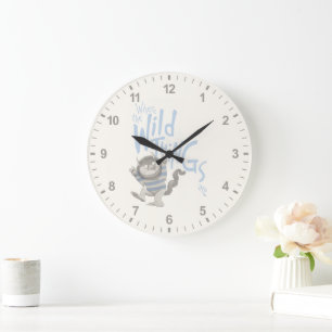 Grande Horloge Ronde Où sont les bêtes féroces Citation - Bleu