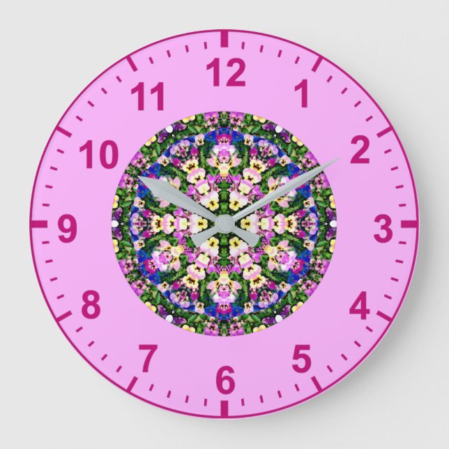 Grande Horloge Ronde OUAH ! Panneaux miniatures multicolores rose (Recto)