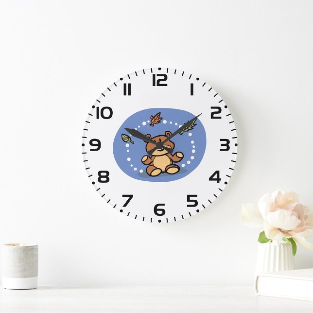 Grande Horloge Ronde Ours d'automne aux feuilles qui tombent (Créateur téléchargé)