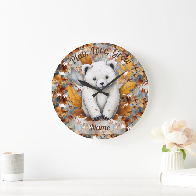 Grande Horloge Ronde Ours de bébé d'automne (Maison)