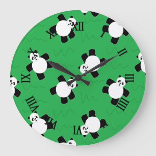 Grande Horloge Ronde Ours de panda allongé sur l'herbe