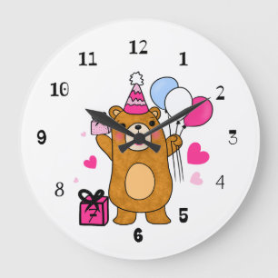 Grande Horloge Ronde ours en peluche 24h/24