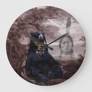 Grande Horloge Ronde Ours noir indien indigène américain