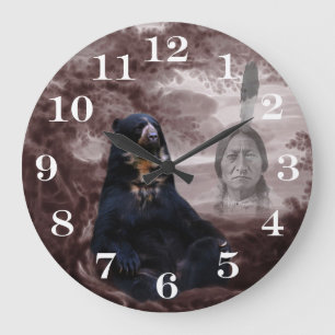 Grande Horloge Ronde Ours noir indien indigène américain