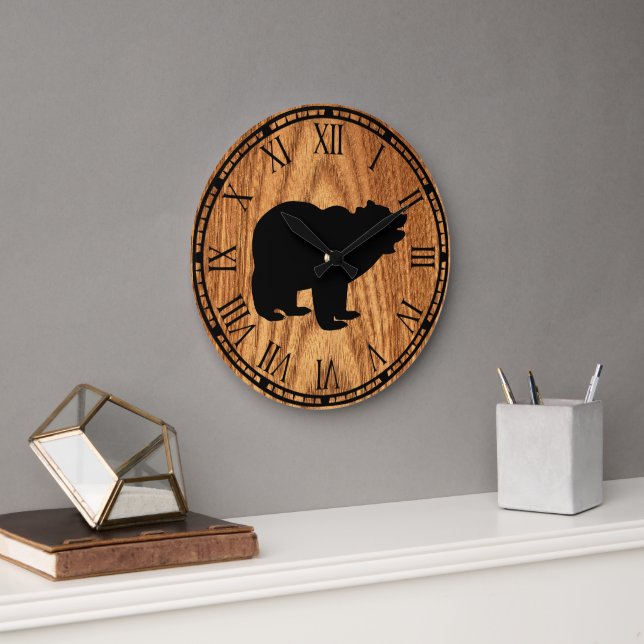 Grande Horloge Ronde ours noir rustique mignon (Bureau)
