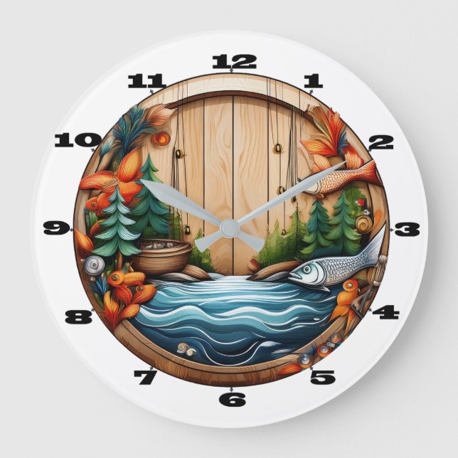 Grande Horloge Ronde Outdoor And Fishing Motif on Wood (Recto)