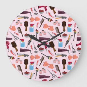 Grande Horloge Ronde Outil De Coiffure, Motif sans couture élégante.
