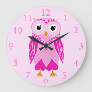 Grande Horloge Ronde Owl Clock : Pink Owl