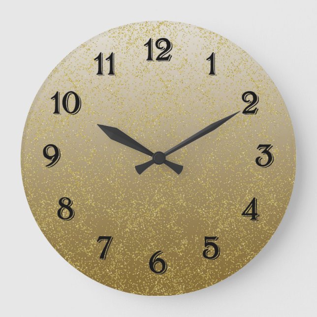 Grande Horloge Ronde Paillettes de confettis dorés chic (Recto)