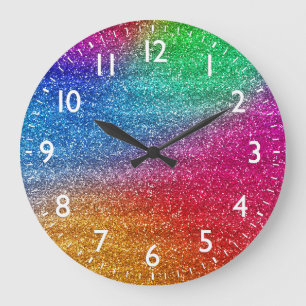 Grande Horloge Ronde Paillettes dégradé arc-en-ciel scintillant