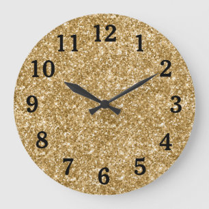 Grande Horloge Ronde Paillettes dorées Photo Chiffres noirs
