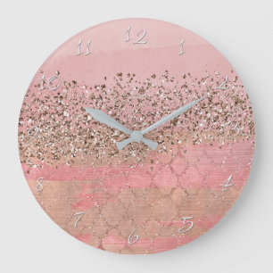 Grande Horloge Ronde Paillettes Rose Blush Princesse Indienne Marocaine