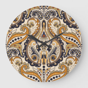 Grande Horloge Ronde Paisley Floral : Conception colorée et transparent