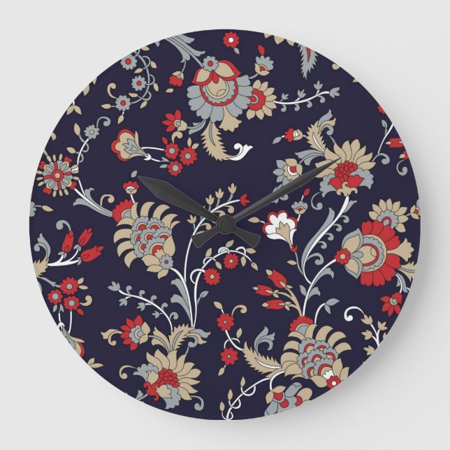 Grande Horloge Ronde Paisley indien, arrière - plan de marine, traditio (Recto)