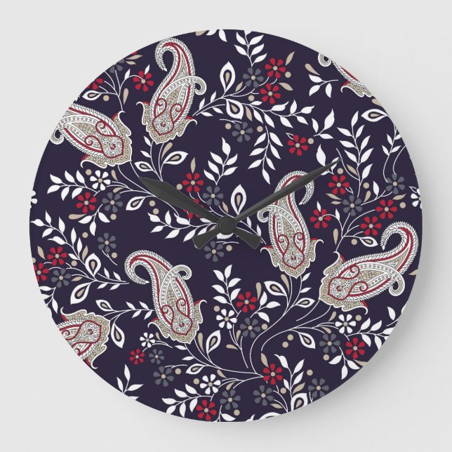 Grande Horloge Ronde Paisley indien traditionnel, motif sans soudure. (Recto)