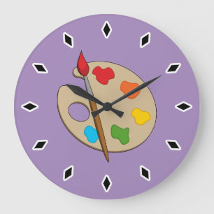 Grande Horloge Ronde Palette Artiste avec pinceau