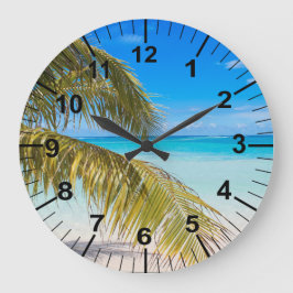 Grande Horloge Ronde Palm Trees Beach Theme Wall Clock
