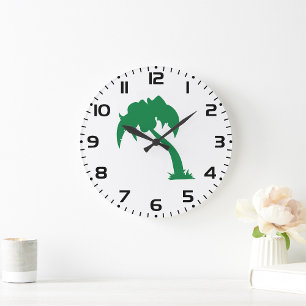 Grande Horloge Ronde Palmier Tropical Silhouette Green Island Beach