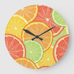 Grande Horloge Ronde Pamplemousse et arrière - plan abstrait orange.