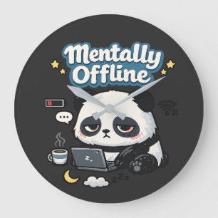 Grande Horloge Ronde Panda mentalement déconnecté Esthétique Lo-Fi d'