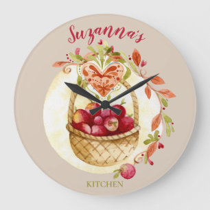 Grande Horloge Ronde Panier de pommes rouges d'automne