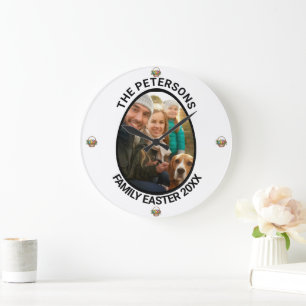Grande Horloge Ronde Panier d'oeufs photo de Pâques personnalisé