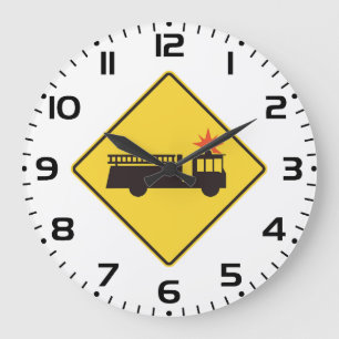 Grande Horloge Ronde Panneau d'avertissement de camion de pompiers jaun
