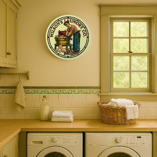 Grande Horloge Ronde Panneau de blanchisserie vintage de l'époque victo