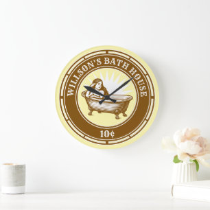 Grande Horloge Ronde Panneau Maison de bain style coupe-bois vintage