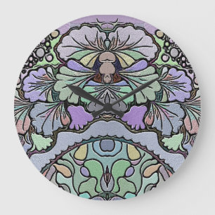 Grande Horloge Ronde Pansy Flower abstraite mosaïque violet
