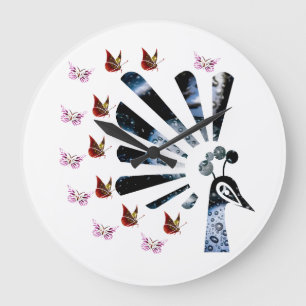 Grande Horloge Ronde paon et papillons