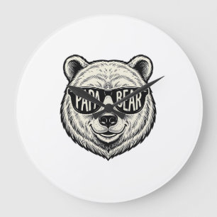 Grande Horloge Ronde Papa Bear Lunettes de soleil Ours Tête Vector Desi