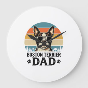 Grande Horloge Ronde Papa Boston Terrier Conception Vintage Amoureux de