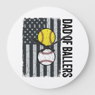 Grande Horloge Ronde Papa de Ballers Softball Baseball Patriotique