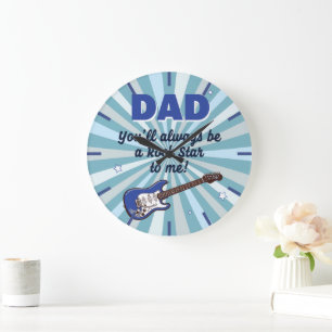 Grande Horloge Ronde Papa Guitare Électrique Rock Star Cool Bleu
