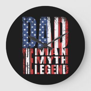 GRANDE HORLOGE RONDE PAPA L'HOMME LA LÉGENDE DRAPEAU AMÉRICAIN CADEAU